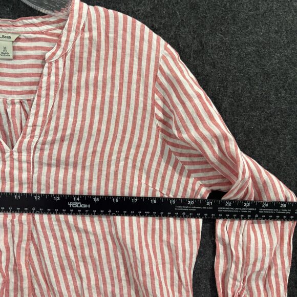 LL Bean Shirt Women's Medium Pink White Stripe 100% Linen Tunic Popover Top - Picture 5 of 8